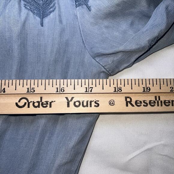 Anthropologie Holding Horses Dress Size XS Blue Chambray Plumage Embroidery READ - Picture 8 of 14